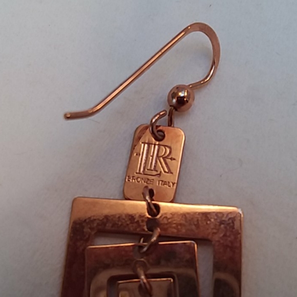 LR of Italy Bronze/Rose Gold Square Earrings - Picture 4 of 4